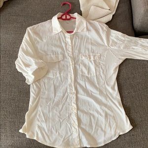 James Perse White Button Down Styled Blouse